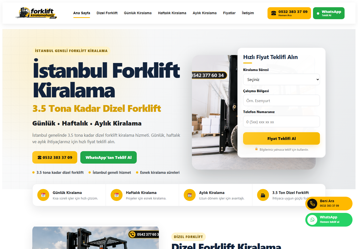 Forklift Kiralama Hattı web sitesi tasarımı