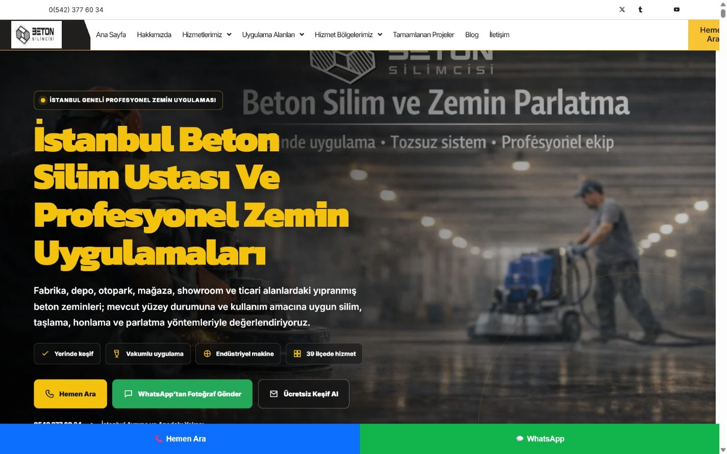 İstanbul Beton Silimi web sitesi tasarımı